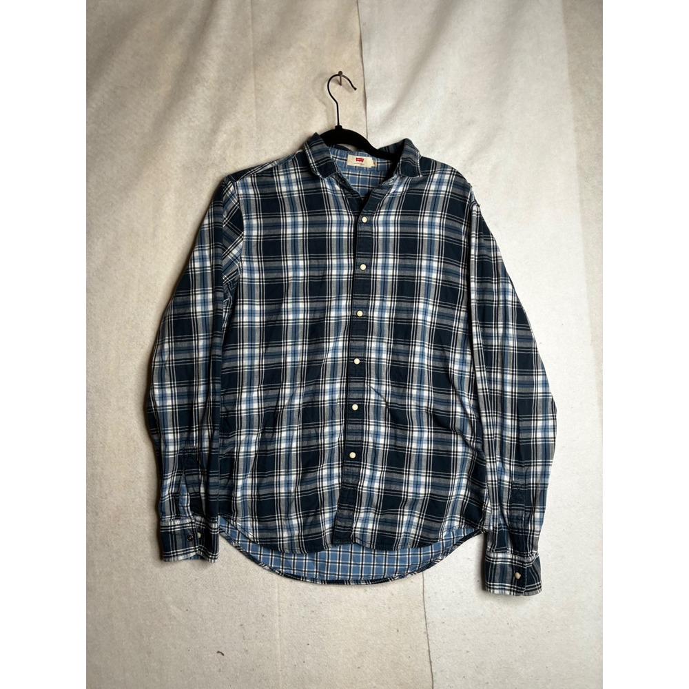 Levis Mens pearl snap plaid long Sleeve Button Down Shirt Size M blue 28697-0056